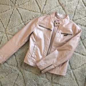 Pink pearlized moto jacket